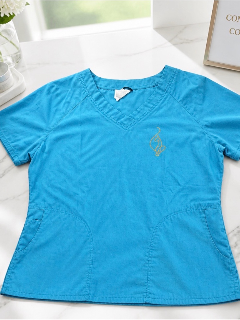 Baby Phat Turquoise V-Neck Scrub Top with Gold Logo